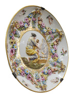 Romantic-Scene Porcelain Plate with Applied Flowers — original detail view 1