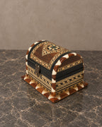 Small Geometric Marquetry Jewellery Box — styled main view