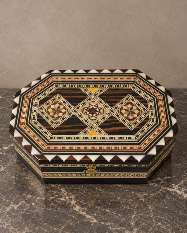 Octagonal Geometric Marquetry Jewellery Box