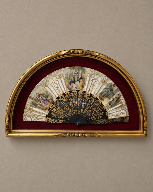 Isabelino-Style Painted Fan in Gilt Display Case