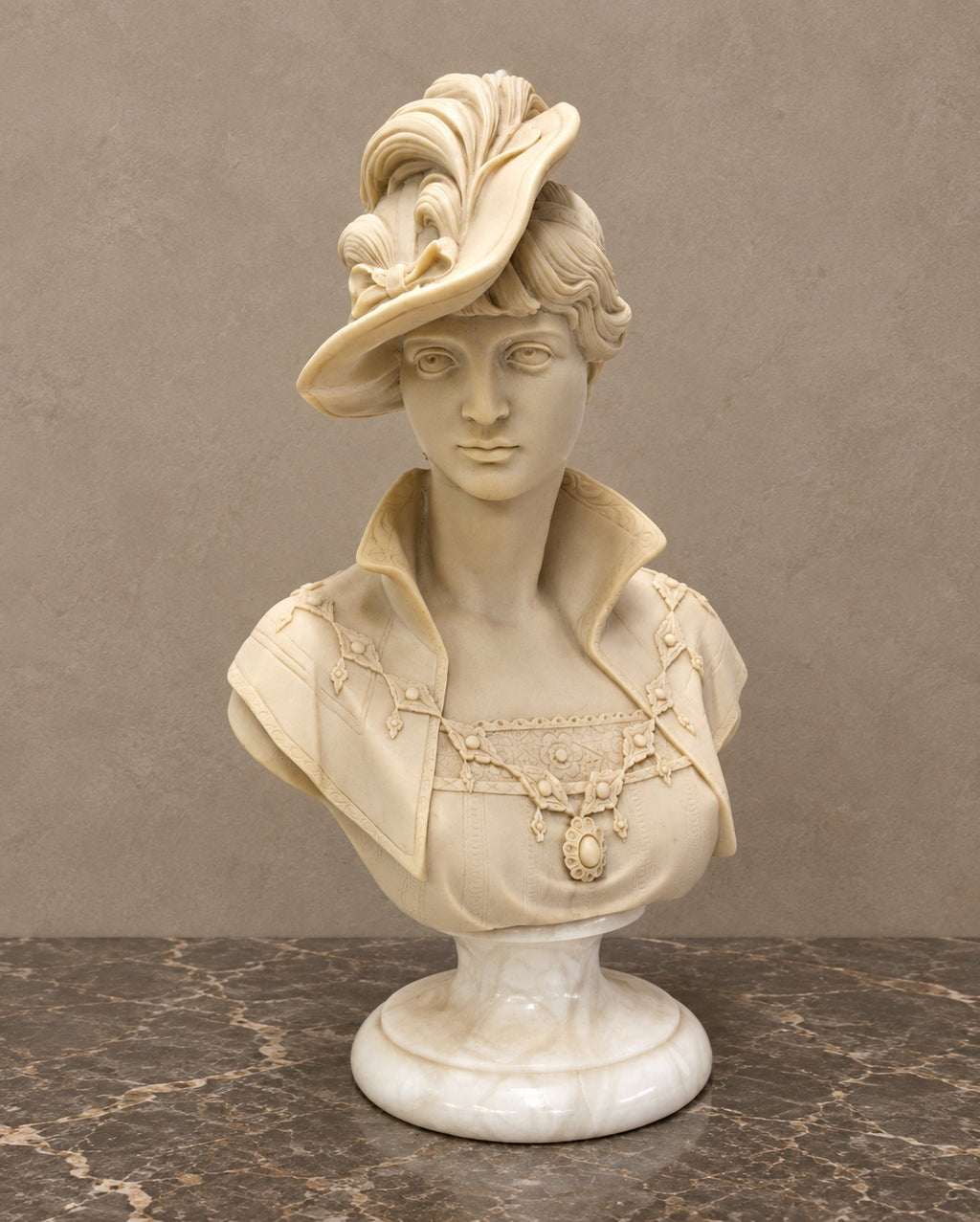 Lady with an Ornate Hat Marble-Composite Bust — styled main view