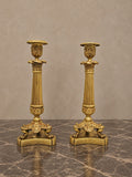 Pair of Empire-Style Bronze Column Candlesticks — styled main view