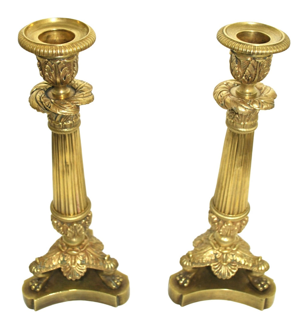 Pair of Empire-Style Bronze Column Candlesticks — original detail view 1