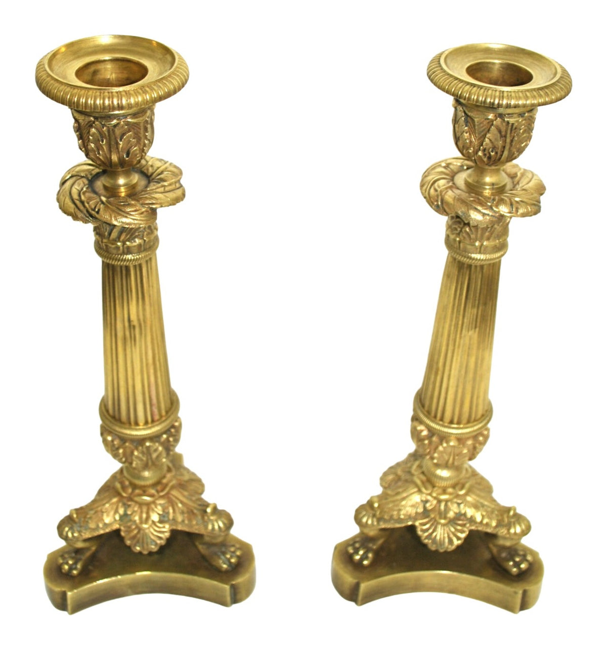 Pair of Empire-Style Bronze Column Candlesticks — original detail view 1