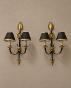 Pair of Empire-Style Sconces with Black Shades — styled main view