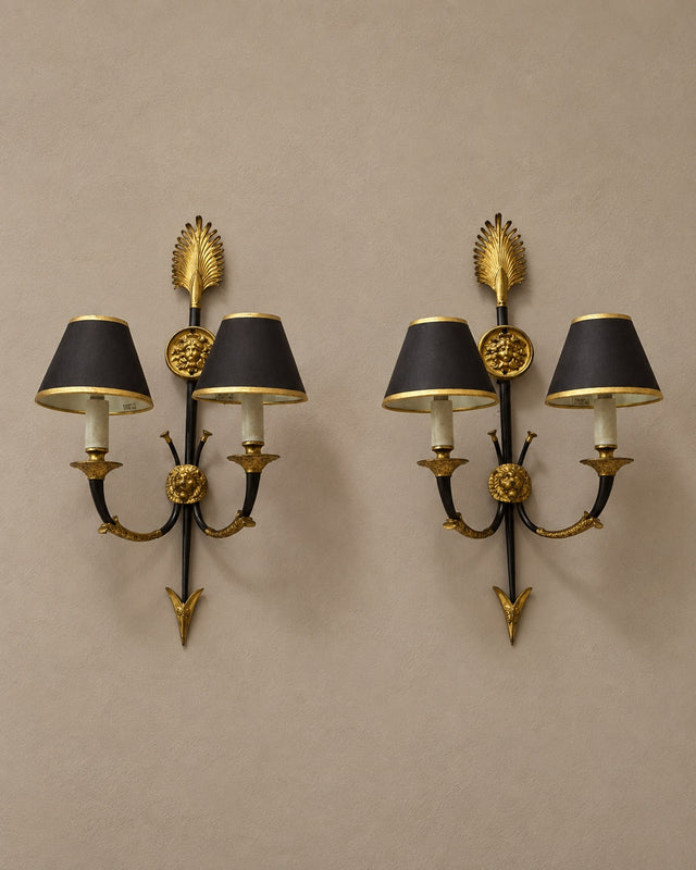 Pair of Empire-Style Sconces with Black Shades