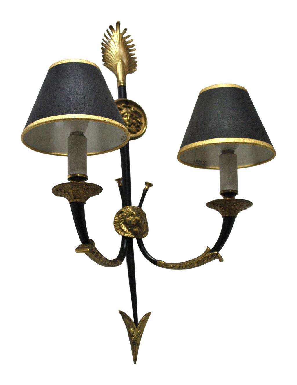 Pair of Empire-Style Sconces with Black Shades — original detail view 1