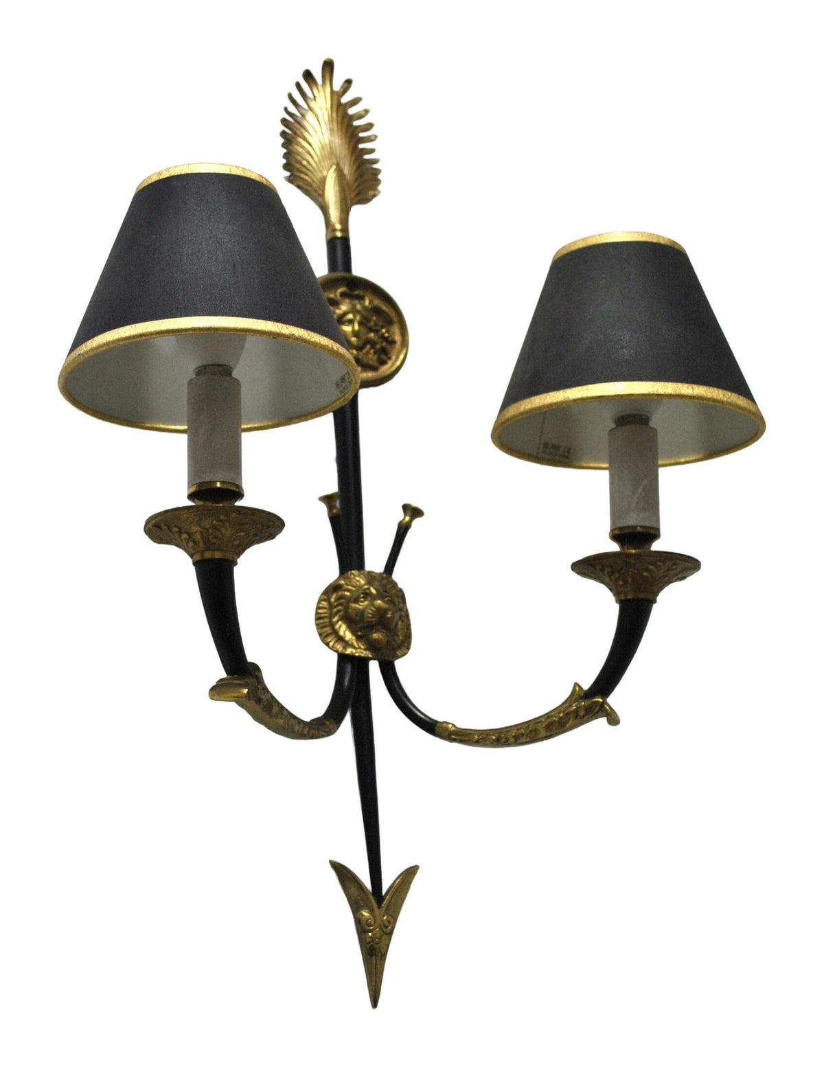 Pair of Empire-Style Sconces with Black Shades — original detail view 1