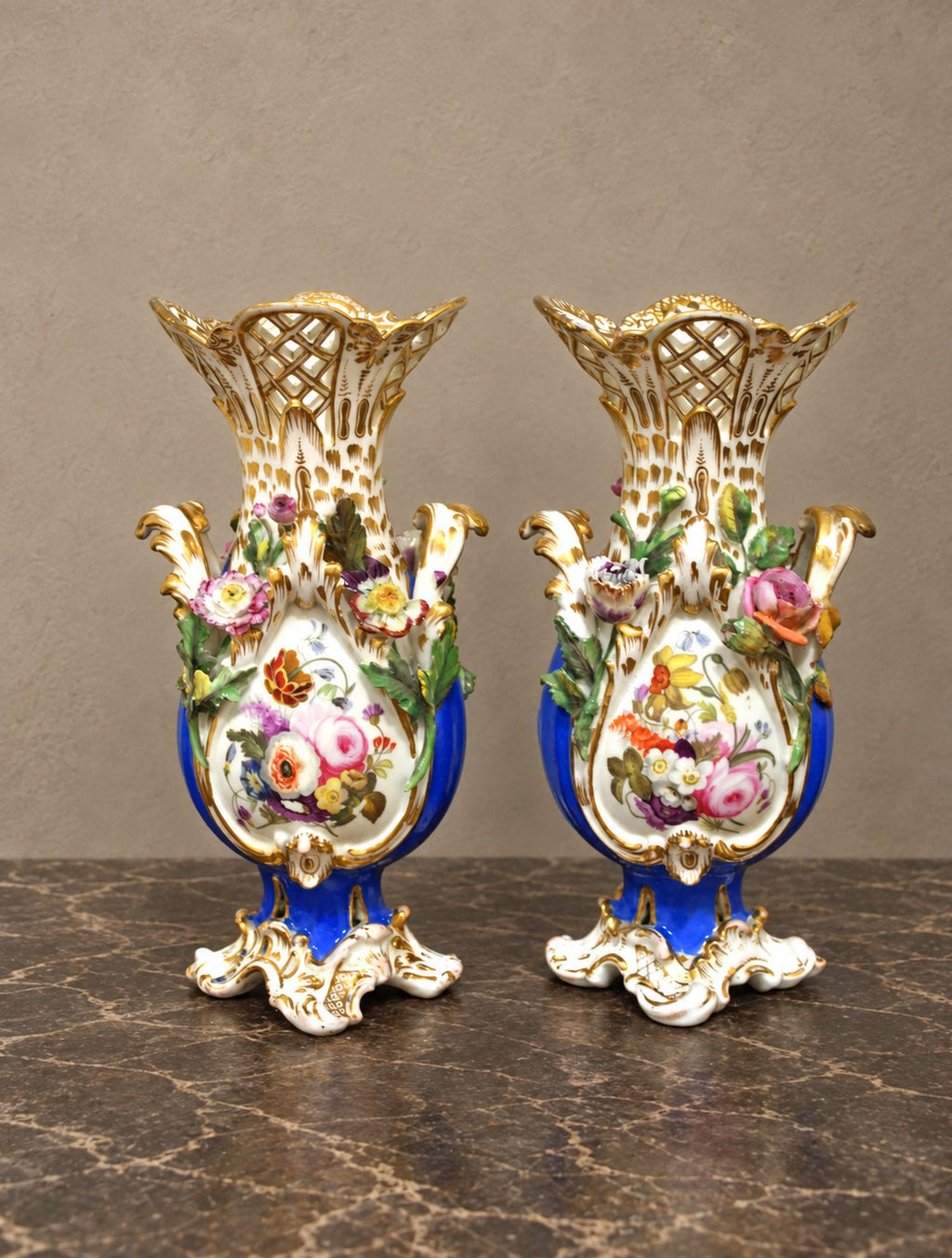 Pair of Nineteenth-Century Vieux Paris Porcelain Vases — styled main view