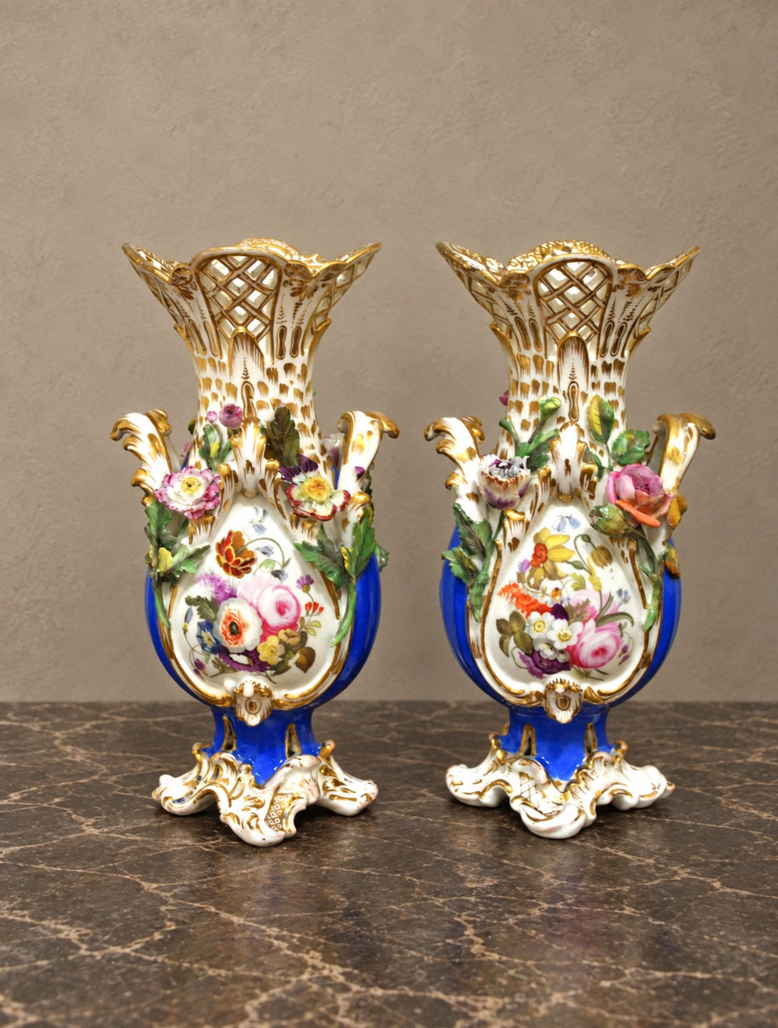 Pair of Nineteenth-Century Vieux Paris Porcelain Vases — styled main view