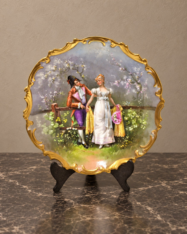 Limoges Porcelain Plate with Romantic Garden Scene
