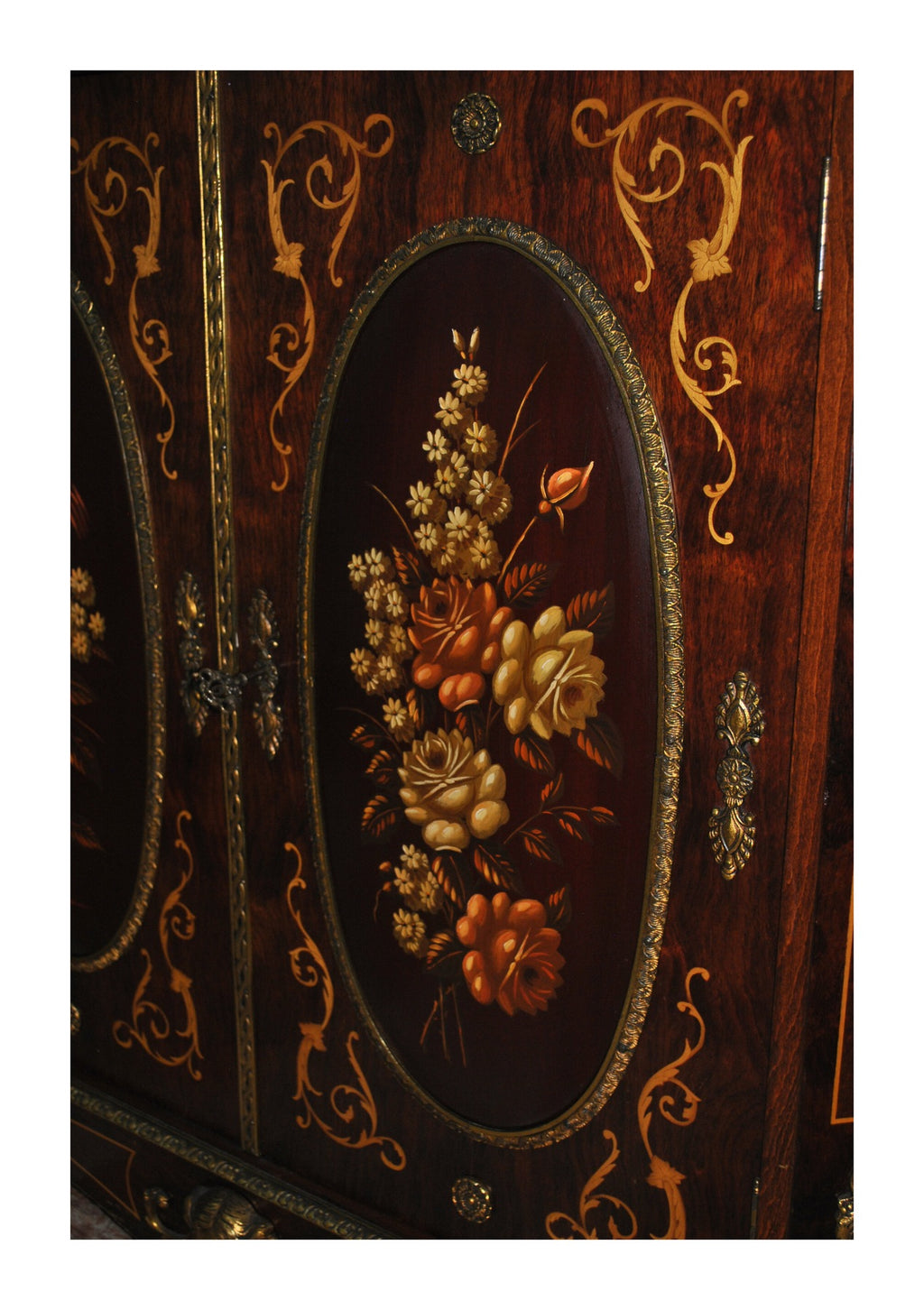 Floral Marquetry Cabinet with Marble Top — original detail view 2