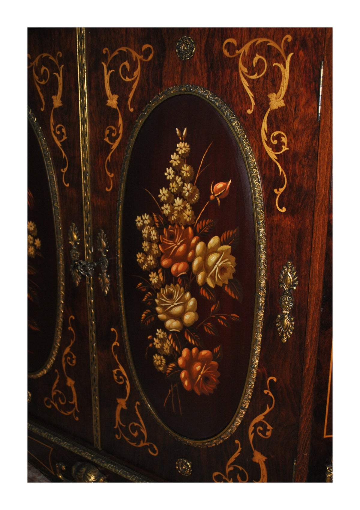 Floral Marquetry Cabinet with Marble Top — original detail view 2