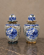 Pair of Bohemian Porcelain Landscape Jars — styled main view