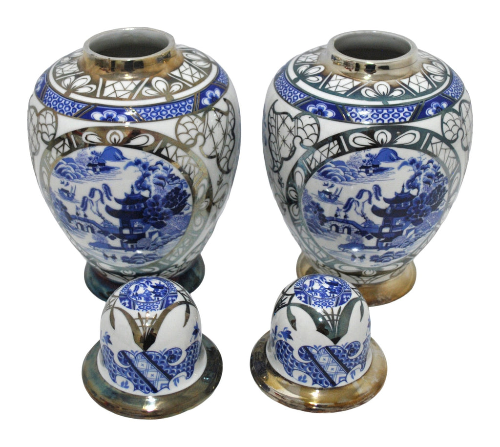 Pair of Bohemian Porcelain Landscape Jars — original detail view 1