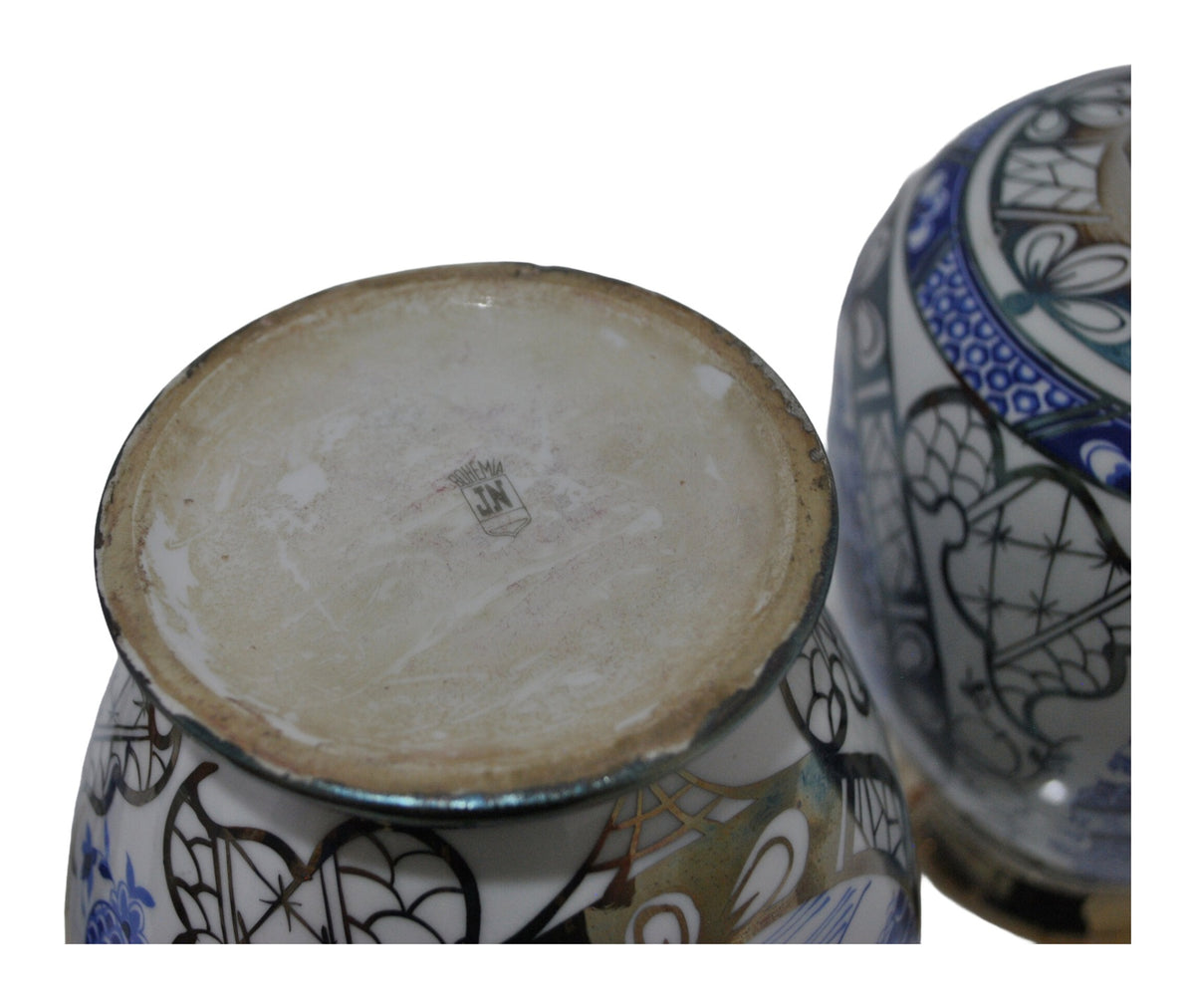 Pair of Bohemian Porcelain Landscape Jars — original detail view 3