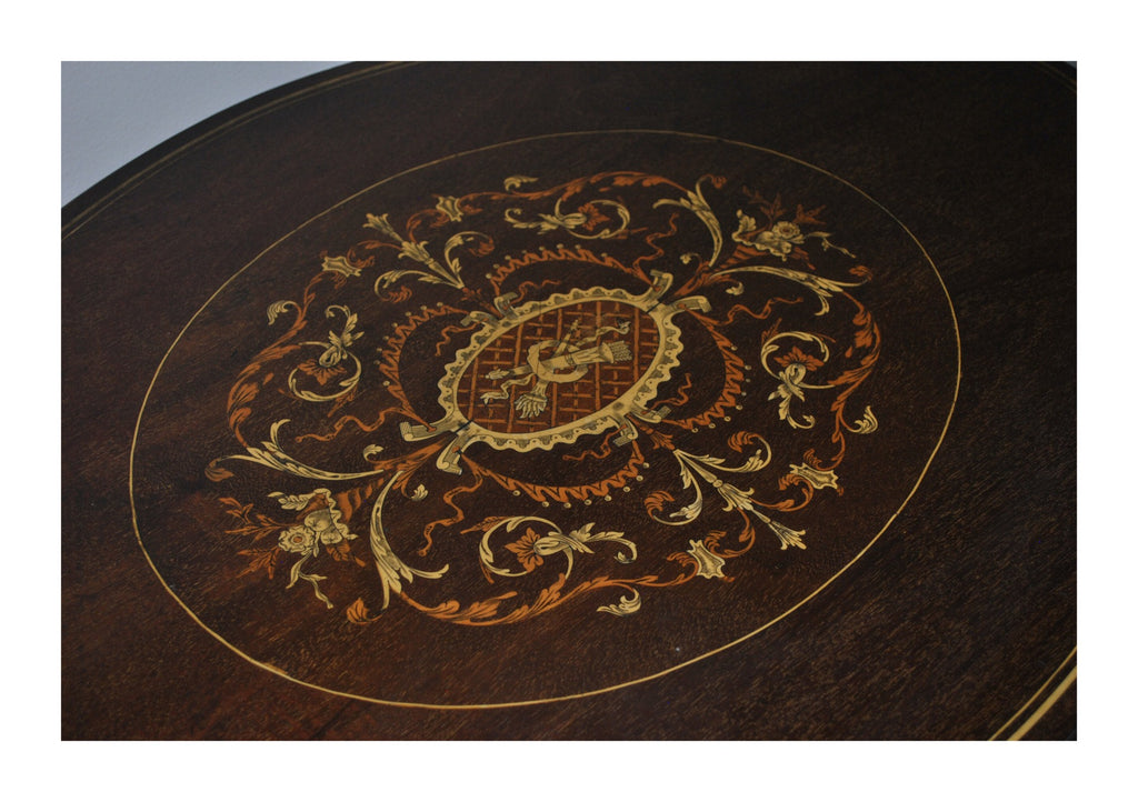 Floral Marquetry and Brass-Inlaid Side Table — original detail view 1