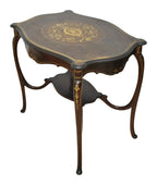 Floral Marquetry and Brass-Inlaid Side Table — original detail view 2