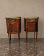 Pair of Demilune Bedside Cabinets with Green Marble — styled main view