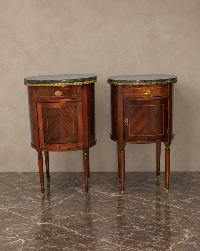 Pair of Demilune Bedside Cabinets with Green Marble