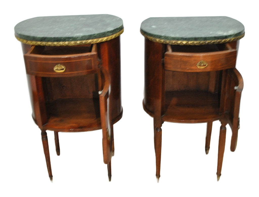 Pair of Demilune Bedside Cabinets with Green Marble — original detail view 1