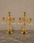 Pair of Rococo-Style Bronze and Crystal Candelabra — styled main view