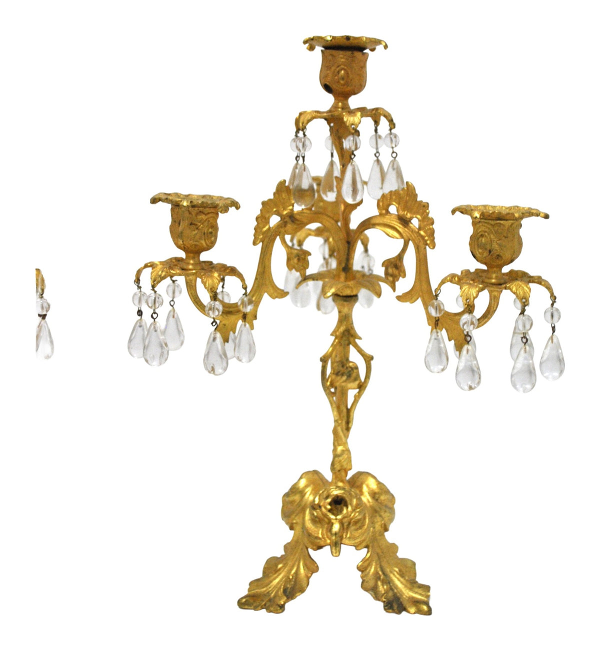 Pair of Rococo-Style Bronze and Crystal Candelabra — original detail view 1