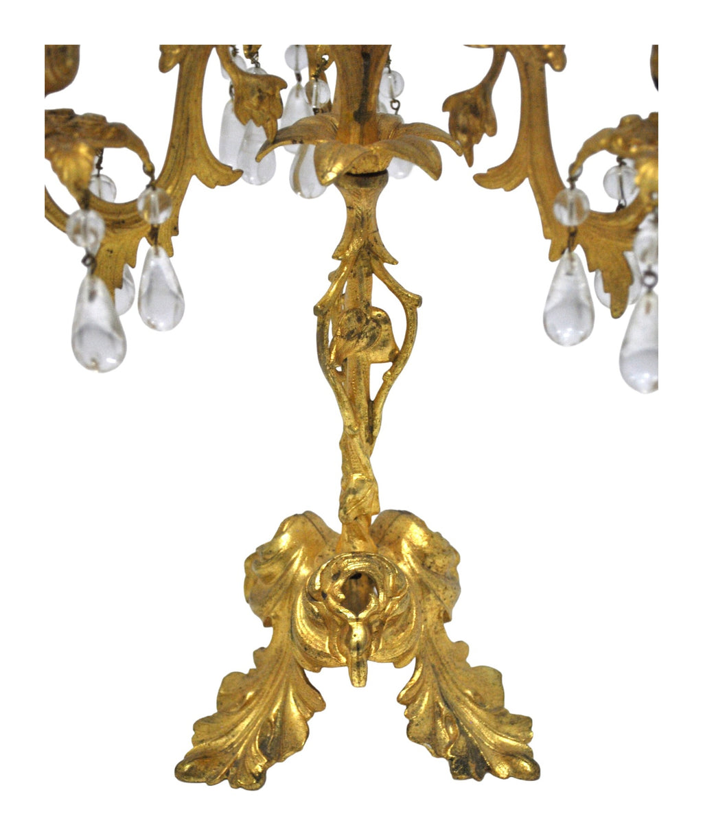 Pair of Rococo-Style Bronze and Crystal Candelabra — original detail view 2