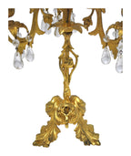 Pair of Rococo-Style Bronze and Crystal Candelabra — original detail view 2