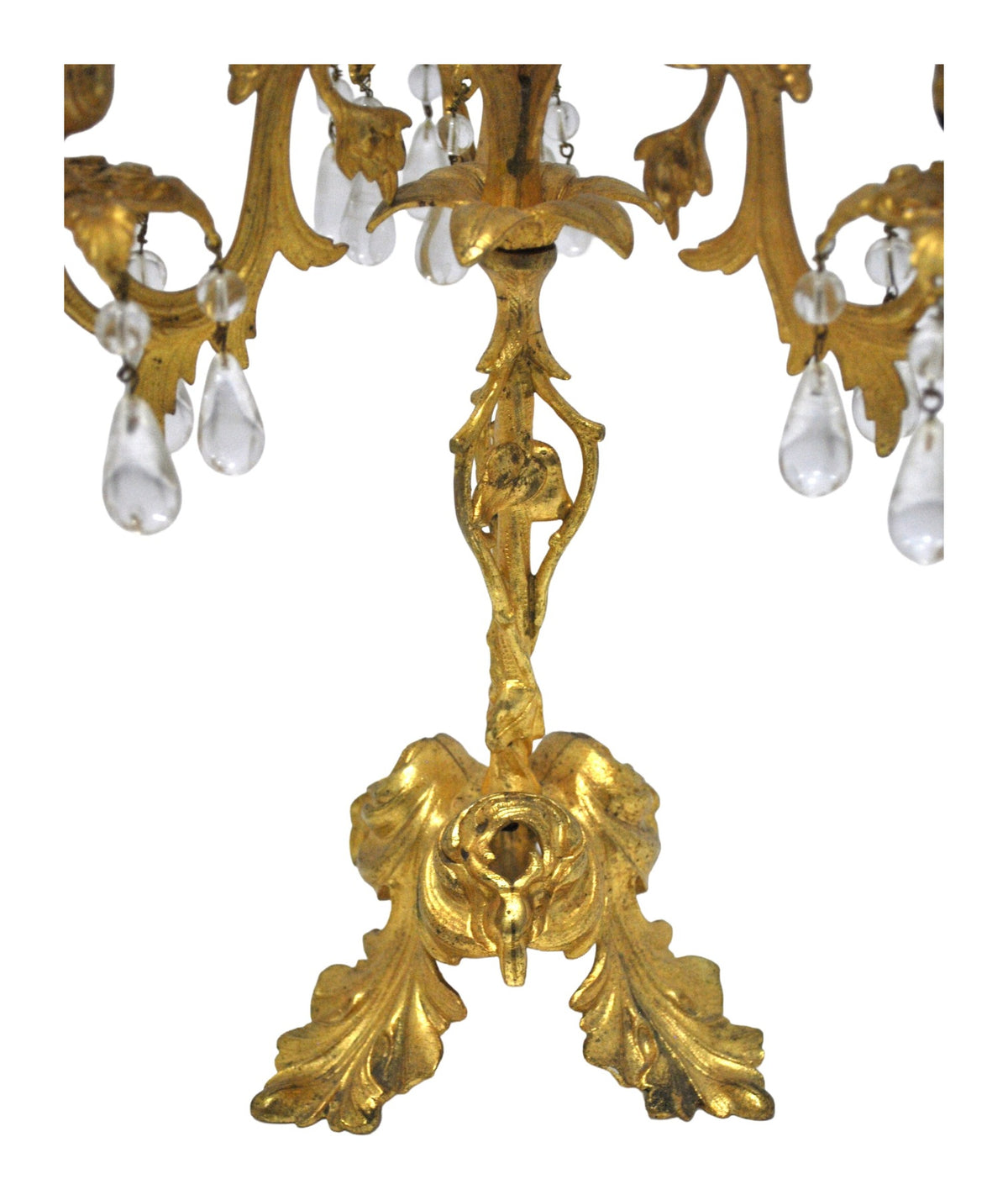 Pair of Rococo-Style Bronze and Crystal Candelabra — original detail view 2