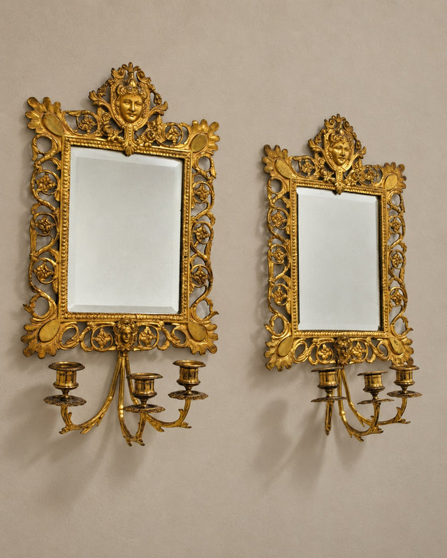 Pair of Baroque-Style Gilt-Bronze Mirror Candelabra