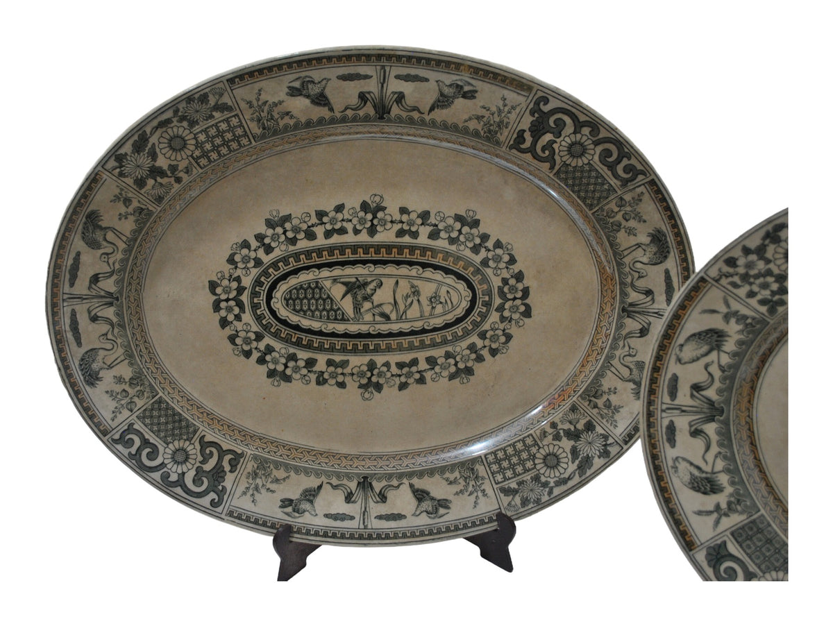 Pair of Victorian English Transferware Platters — original detail view 1