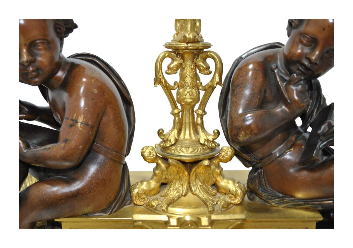 French Napoleon III Figural Bronze Mantel Clock — original detail view 3