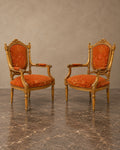 Pair of Gilt Louis XVI-Style Velvet Armchairs — styled main view