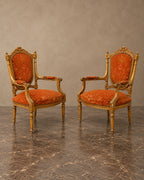 Pair of Gilt Louis XVI-Style Velvet Armchairs — styled main view