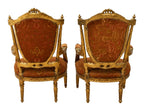 Pair of Gilt Louis XVI-Style Velvet Armchairs — original detail view 1