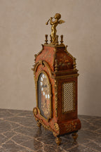 Louis XV-Style Marquetry Mantel Clock with Cherubs — styled main view