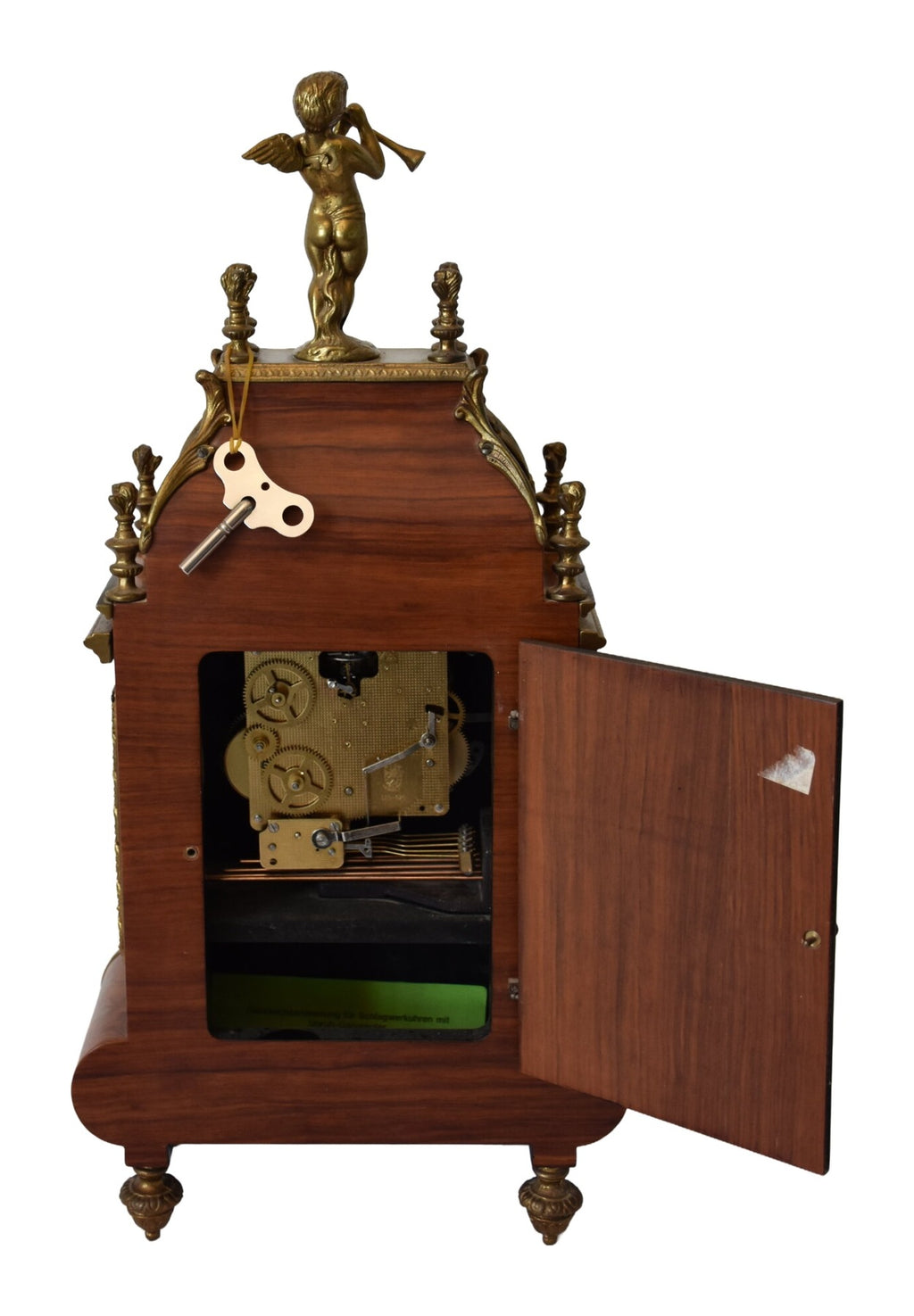 Louis XV-Style Marquetry Mantel Clock with Cherubs — original detail view 2