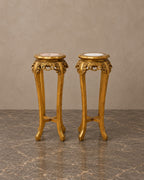 Pair of Giltwood Pedestals with Marble Tops — styled main view