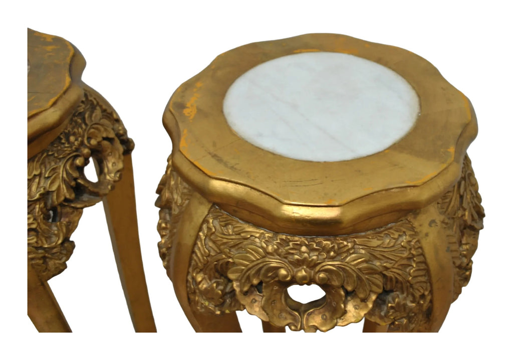Pair of Giltwood Pedestals with Marble Tops — original detail view 1