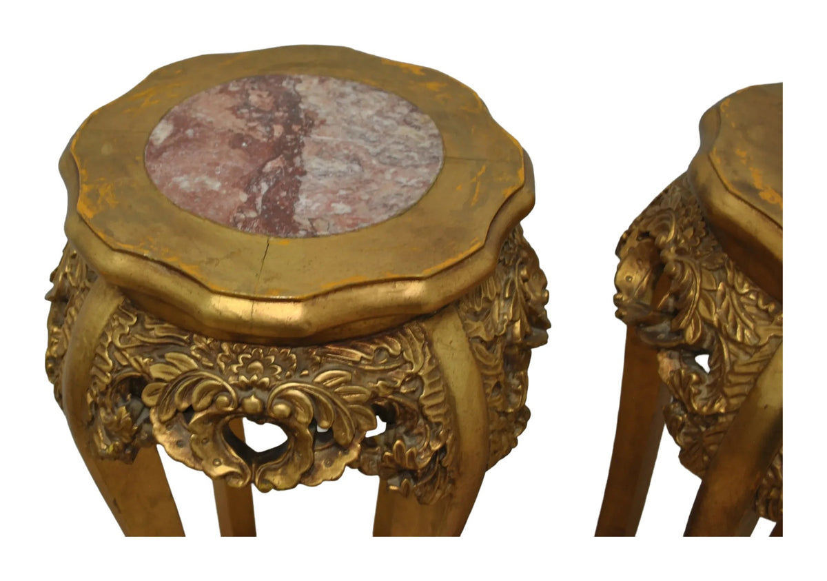 Pair of Giltwood Pedestals with Marble Tops — original detail view 2