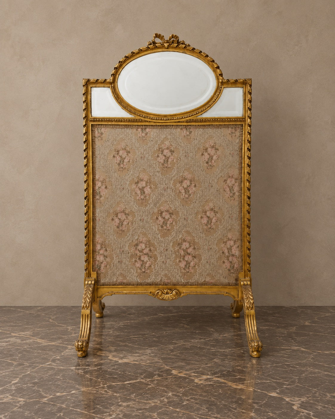 Isabelino-Style Giltwood Fire Screen with Oval Mirror — styled main view
