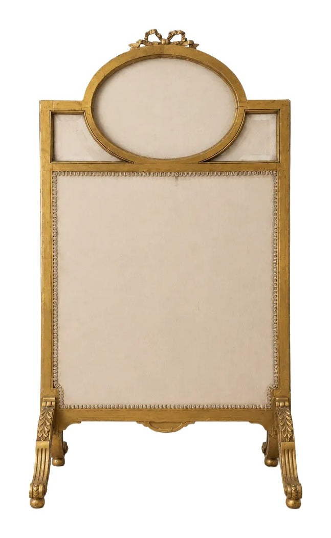 Isabelino-Style Giltwood Fire Screen with Oval Mirror — original detail view 2