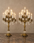 Pair of Eleven-Light Bronze and Crystal Candelabra — styled main view