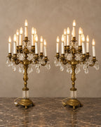 Pair of Eleven-Light Bronze and Crystal Candelabra — styled main view