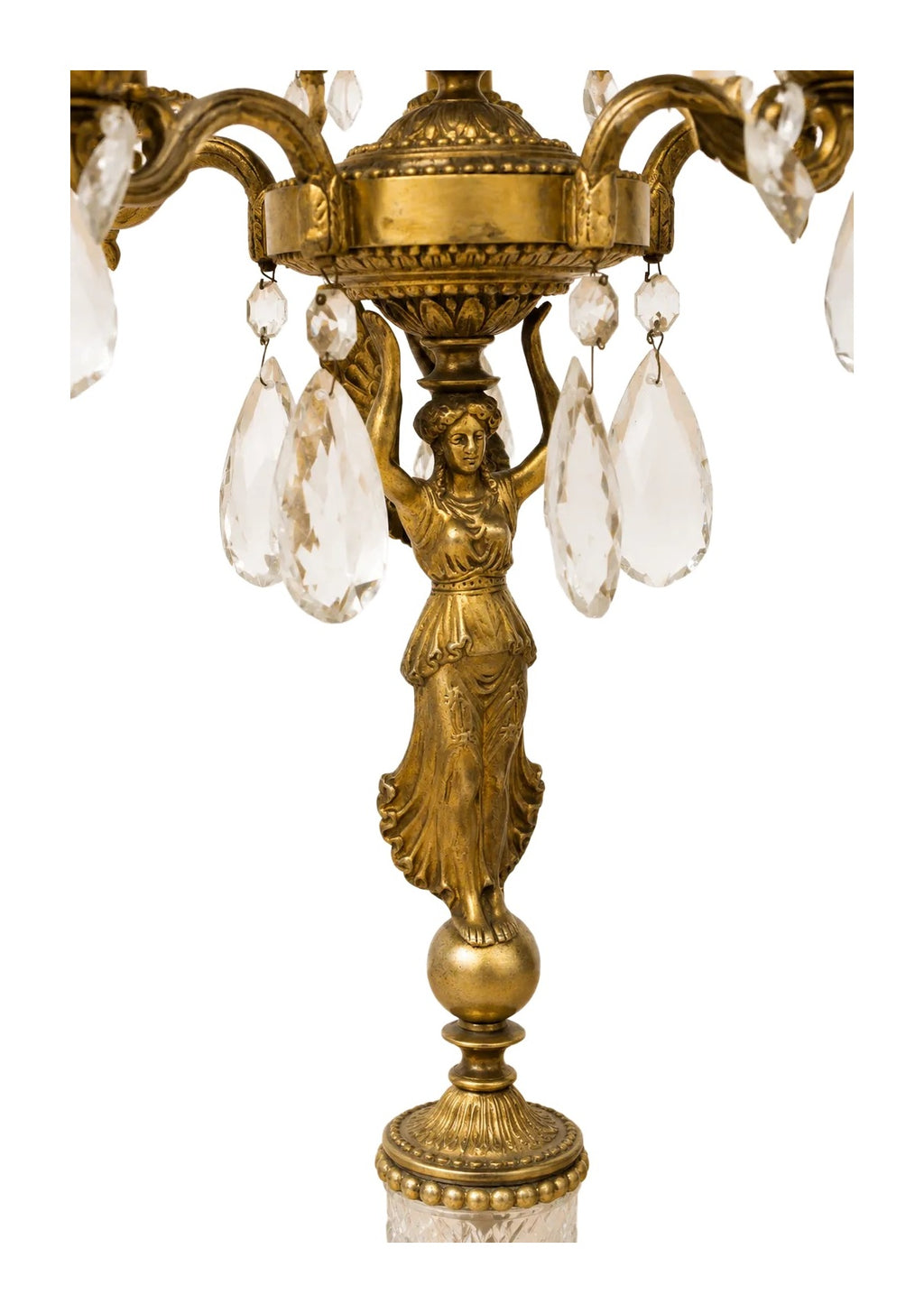Pair of Eleven-Light Bronze and Crystal Candelabra — original detail view 1