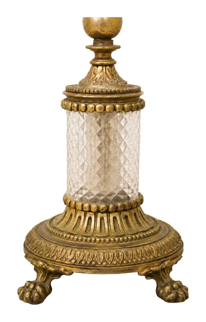 Pair of Eleven-Light Bronze and Crystal Candelabra — original detail view 2