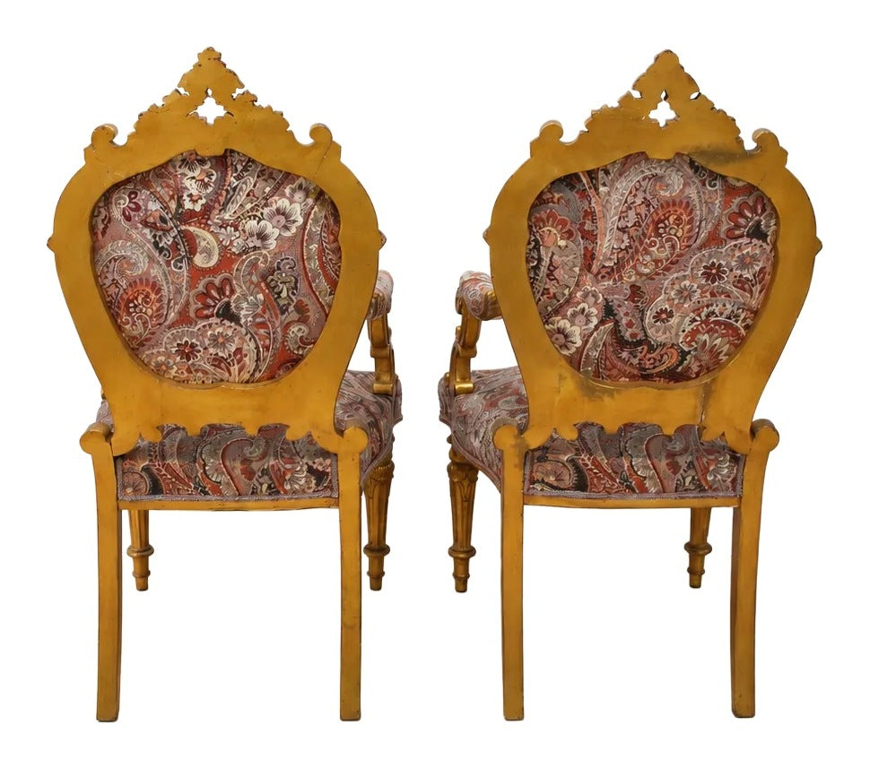 Pair of Giltwood Armchairs with Paisley Upholstery — original detail view 1