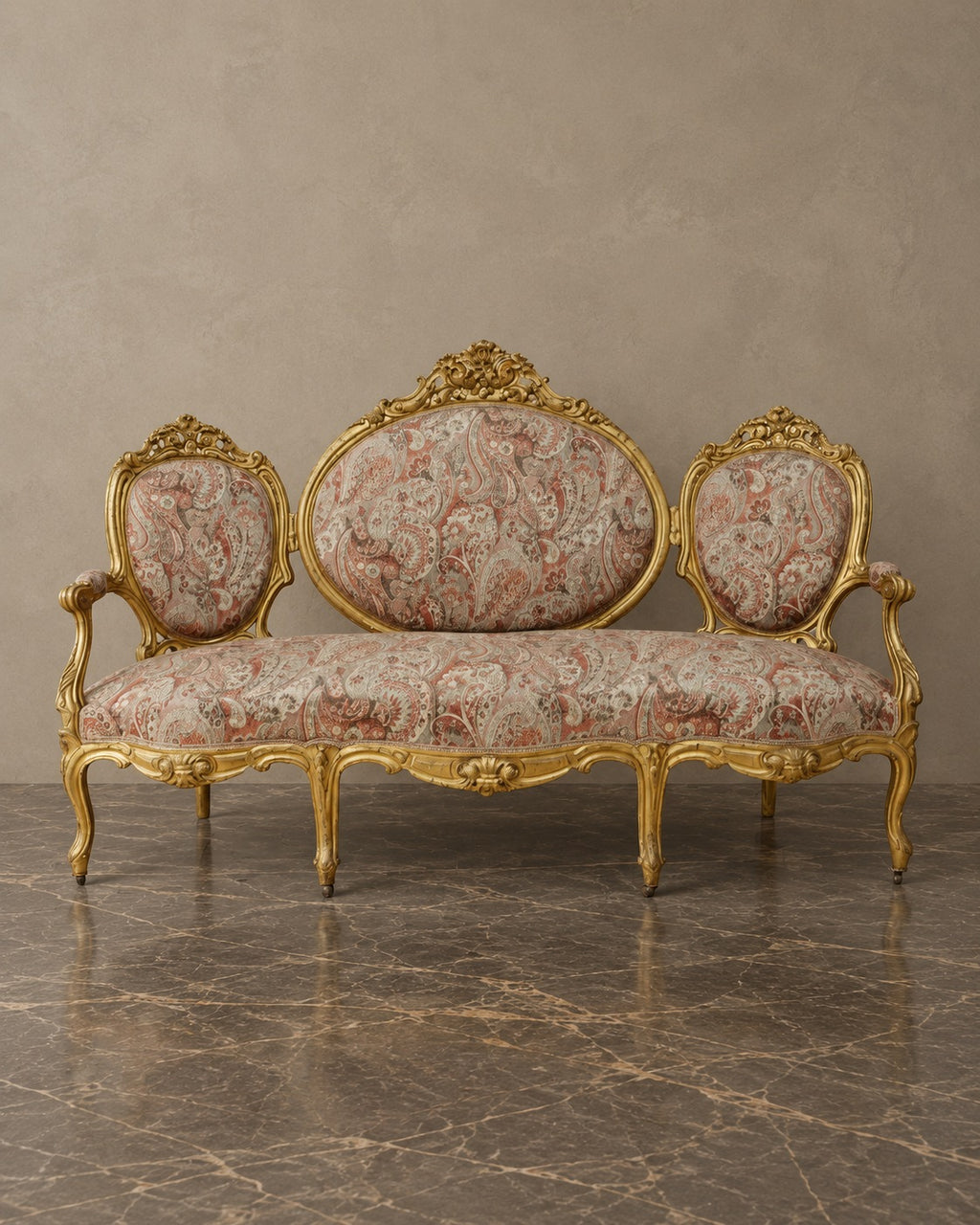 Circa 1860 Isabelino Giltwood Sofa — styled main view