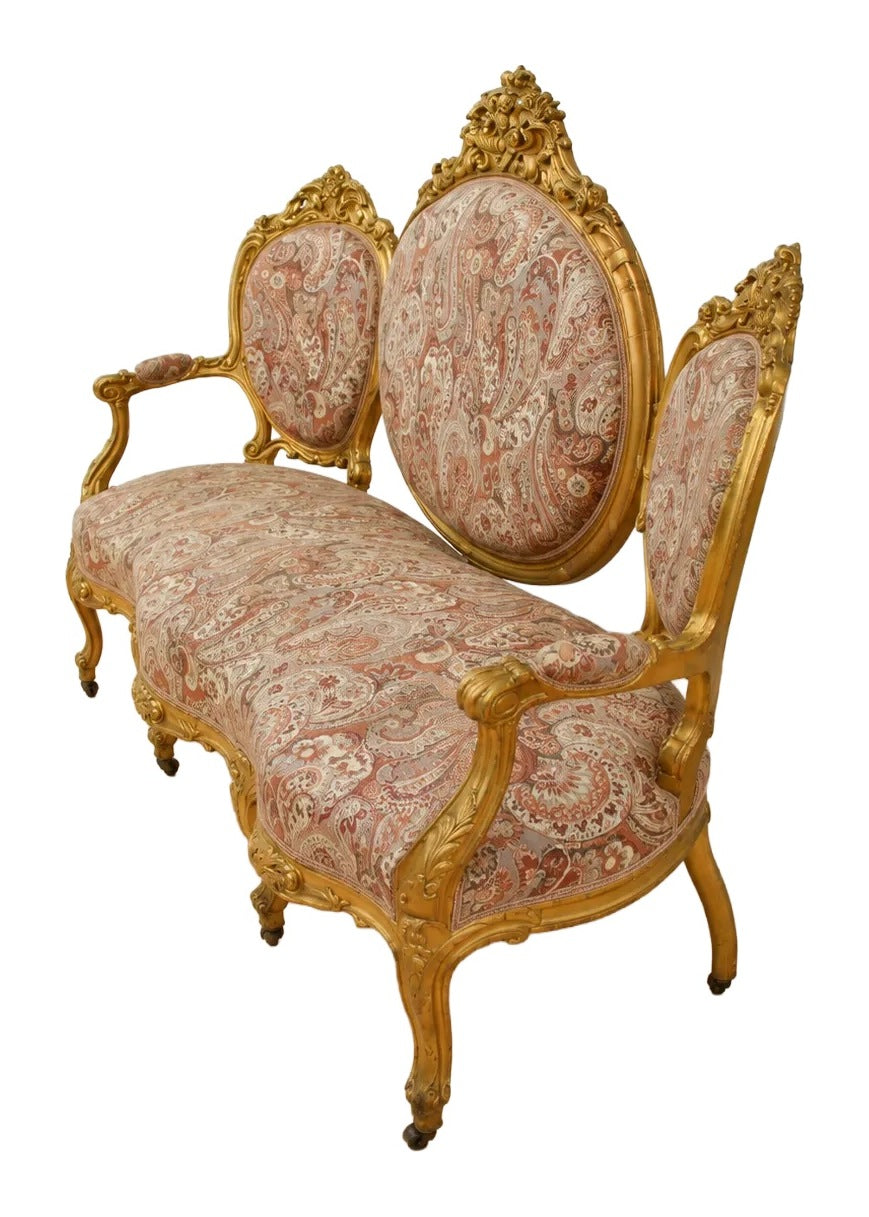 Circa 1860 Isabelino Giltwood Sofa — original detail view 1
